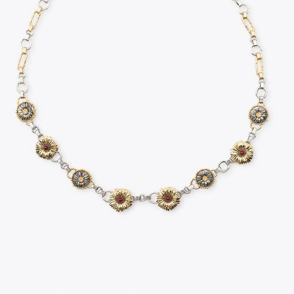 NWOT. Zara Golden/Silver Combined Flower Chain Belt